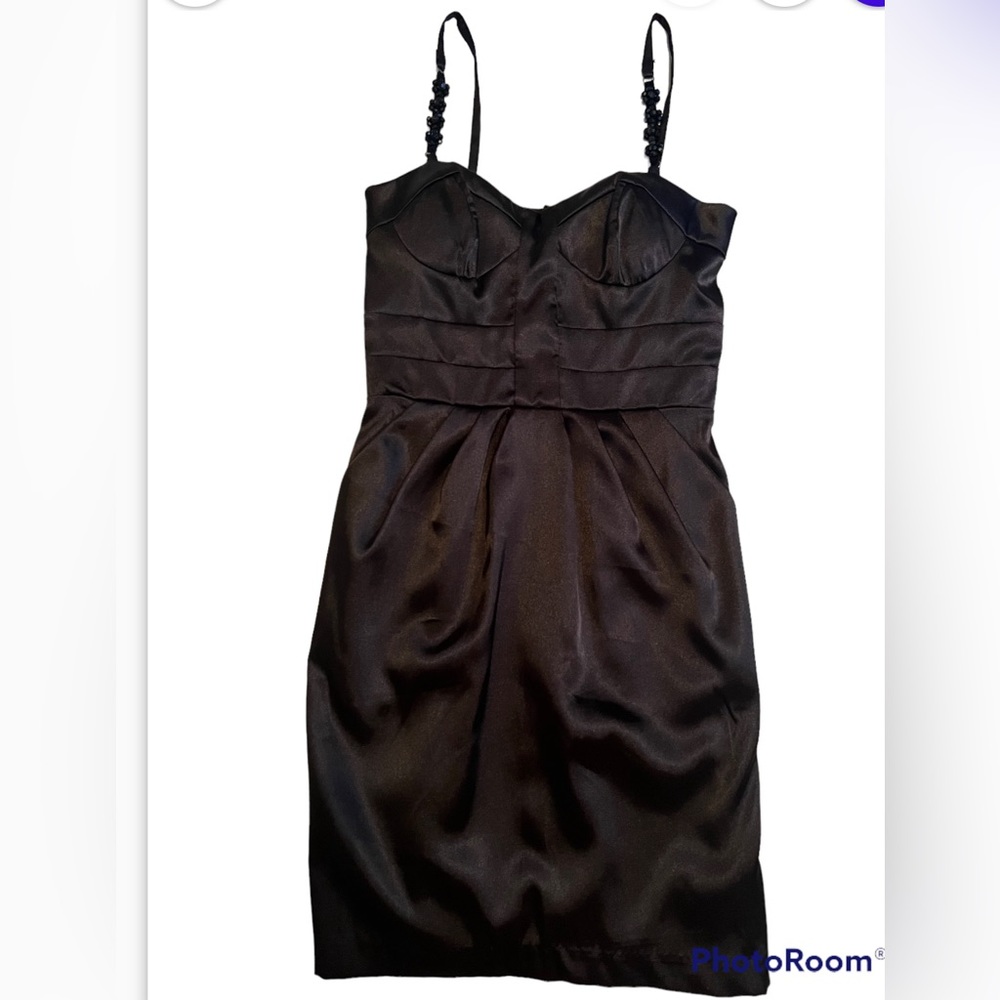 NWT My Michelle Satin Corset Top Spaghetti Strap Black Mini Dress size 1